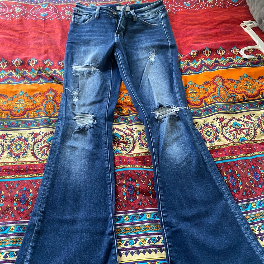 Kancan jeans, size 27, distressed style, flared